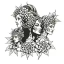 warrior women face and 2 children and flowers faire  tattoo design idea