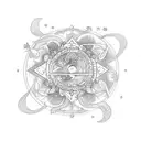 A sketch style tattoo of a Libra zodiac sign surrounded by swirling cosmos and floral elements, capturing the client's love for balance and nature tattoo design idea