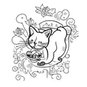 cat and wine tattoo design idea