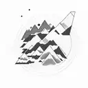 A mountain range with a chemistry periodic table design forming the peaks and a motorcycle riding towards the sun tattoo design idea