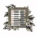 Design a stylized abacus with the beads representing important dates or memories with your late father, intertwined with delicate floral elements tattoo design idea
