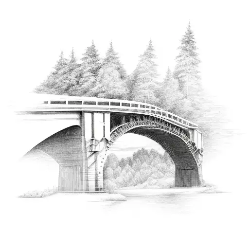 Hudson valley bridge  2 people fishing  tattoo design idea