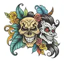 smile now cry later faces  tattoo design idea