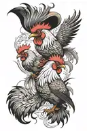 rooster and catfish battling tattoo design idea
