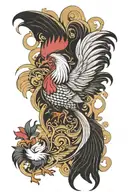rooster and catfish battling tattoo design idea