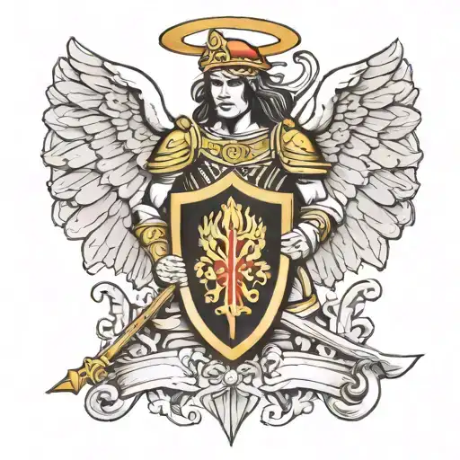 warrior angel with haitian coat of arms on a shield tattoo design idea