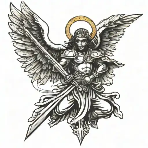haitian warrior angel with sword in ground tattoo design idea
