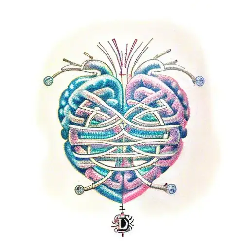 A heart and brain intertwined in a double helix DNA strand tattoo design idea