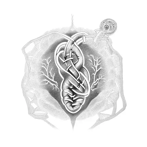 A heart and brain intertwined in a double helix DNA strand tattoo design idea