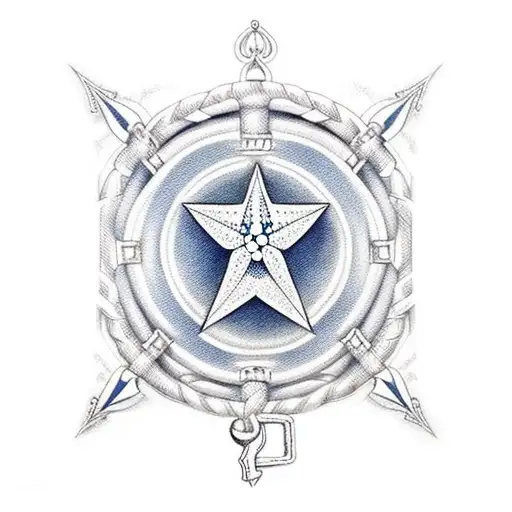 Create a tattoo with nautical star and Marian rosary on the calf area tattoo design idea