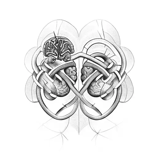 A heart and brain intertwined in a double helix DNA strand tattoo design idea