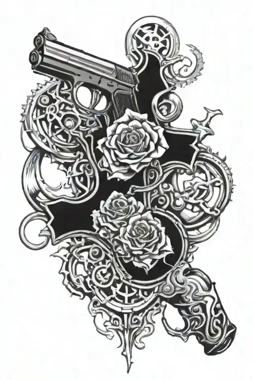gun, heart, gangsta tattoo design idea