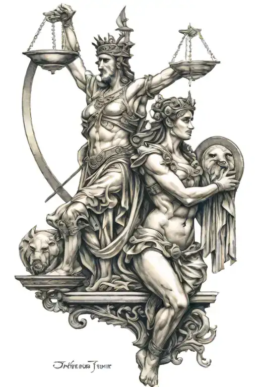 themis and tyr with libra tattoo design idea