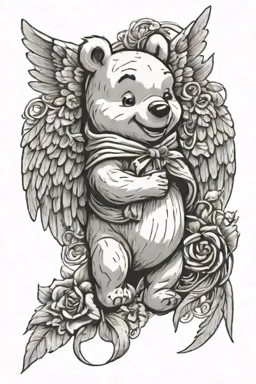 winnie pooh angel wings tattoo design idea