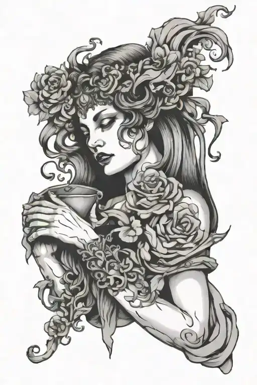 hades hand around Persephone throat I'm holding tattoo design idea