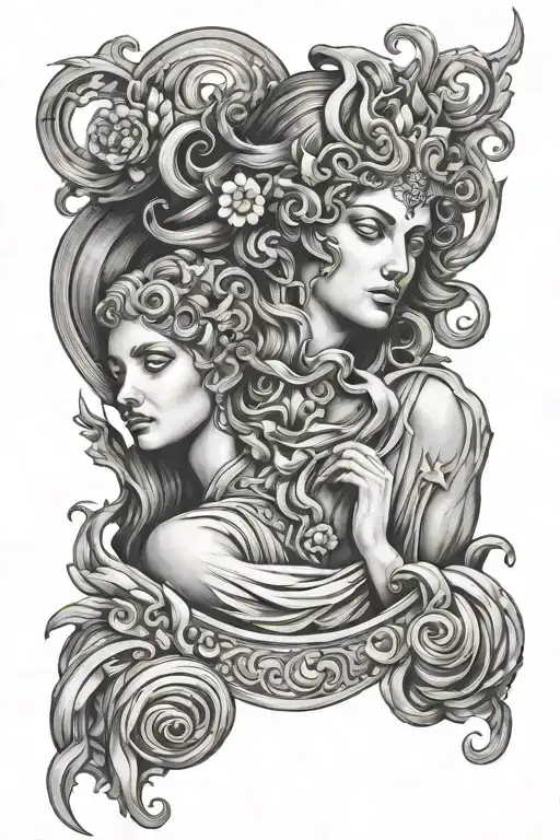 Hades greek god choking persephone greek goddess fully tattoo design idea