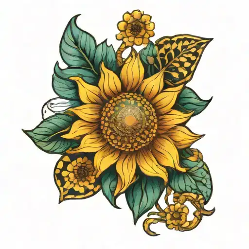 sun flowers and italian mosaic tattoo design idea