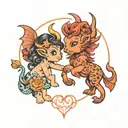 Aquarius Leo and Sagittarius Zodiac Signs Children Devil Love Two tattoo design idea