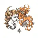 Aquarius Leo and Sagittarius Zodiac Signs Children Devil Love Two tattoo design idea