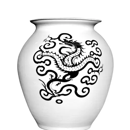 A CHINESE BLUE AND WHITE POTTERY VASE WITH KINTSUGI CRACKS OVER THE VASE A DRAGON WRAPPING AROUND THE OUTSIDE OF THE VAS tattoo design idea