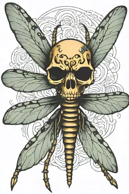 dragonfly  morbid skull tattoo design idea