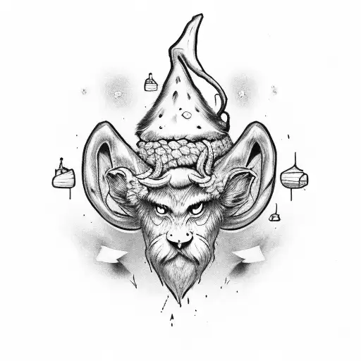 Wise man satyr campfire wine tattoo design idea