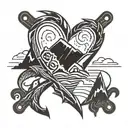sky, mountain, thunder and broken heart shaped lock tattoo design idea