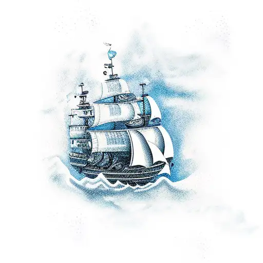 pirate ship in the sea under storms and under the sea marine animals tattoo design idea