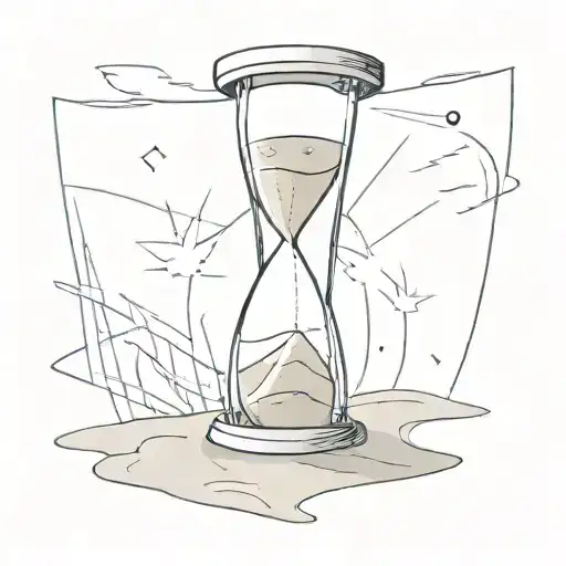  a futuristic hourglass with the sand instead of falling inside, it falls outside as if it were floating outside like a  tattoo design idea