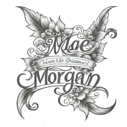 tattoo with the first names of my children Maé and Morgan with elegant writing in black tattoo design idea