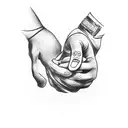 A basketball player holding hands with a person of a different race, representing a mixed-marriage tattoo design idea