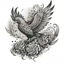 A mystical phoenix rising from the ashes surrounded by elements of nature tattoo design idea