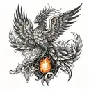 A mystical phoenix rising from the ashes surrounded by elements of nature tattoo design idea