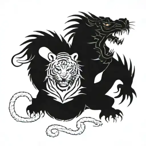 The battle of the dragon and the tiger in Japanese style tattoo design idea