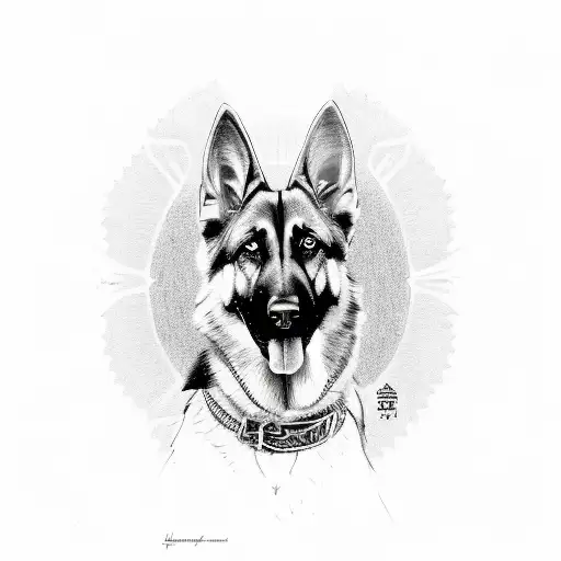 German shepherd looking over human tattoo design idea