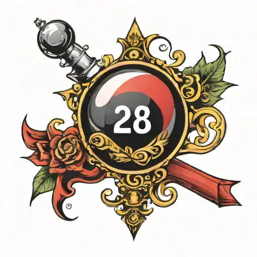 billiard ball but number 28 inside tattoo design idea
