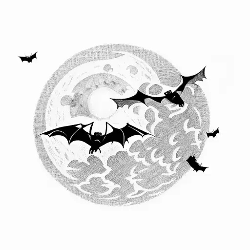 A nature landscape with bats flying in the moonlight tattoo design idea