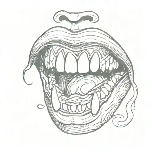 mouth with teeth with a bold outline, and tongue inside tattoo design idea