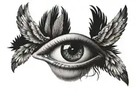 a realistic eye with two wings on the sides of the eye with the words momento mori above the eye tattoo design idea