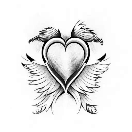 waves inside heart and small birds flying outside heart tattoo design idea