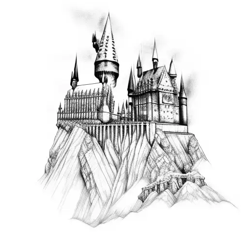 hogwarts castle outline tattoo