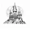 Hogwarts harry potter castle magic tattoo design idea