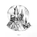 Hogwarts harry potter castle magic tattoo design idea