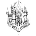 Hogwarts harry potter castle magic blossom  tattoo design idea