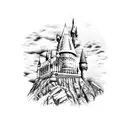 Hogwarts harry potter castle magic blossom  tattoo design idea