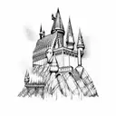 Hogwarts harry potter castle magic blossom  tattoo design idea