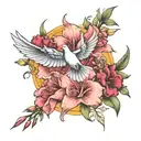 gladiolus cosmos and 3 doves flying tattoo design idea