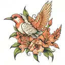 gladiolus cosmos and 3 doves flying tattoo design idea