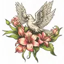 gladiolus cosmos and 3 doves flying tattoo design idea