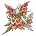 gladiolus cosmos and 3 doves flying tattoo design idea